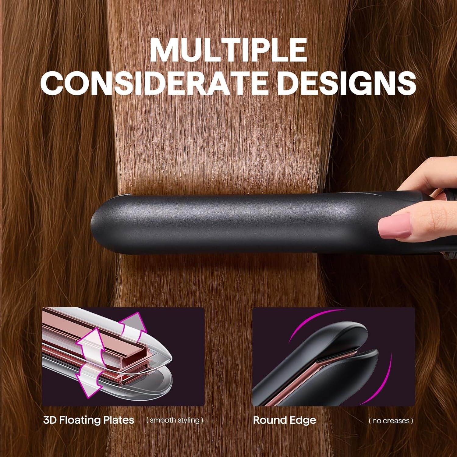 3 in 1 Curling Wand Set, Multi Curl, Curling Iron Set with Heated round Brush, Flat Iron Hair Straightener, 1 1/4 Inch Curling Iron, Dual Voltage Hair Curler