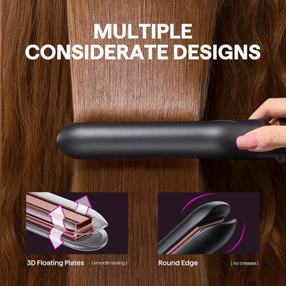3 in 1 Curling Wand Set, Multi Curl, Curling Iron Set with Heated round Brush, Flat Iron Hair Straightener, 1 1/4 Inch Curling Iron, Dual Voltage Hair Curler