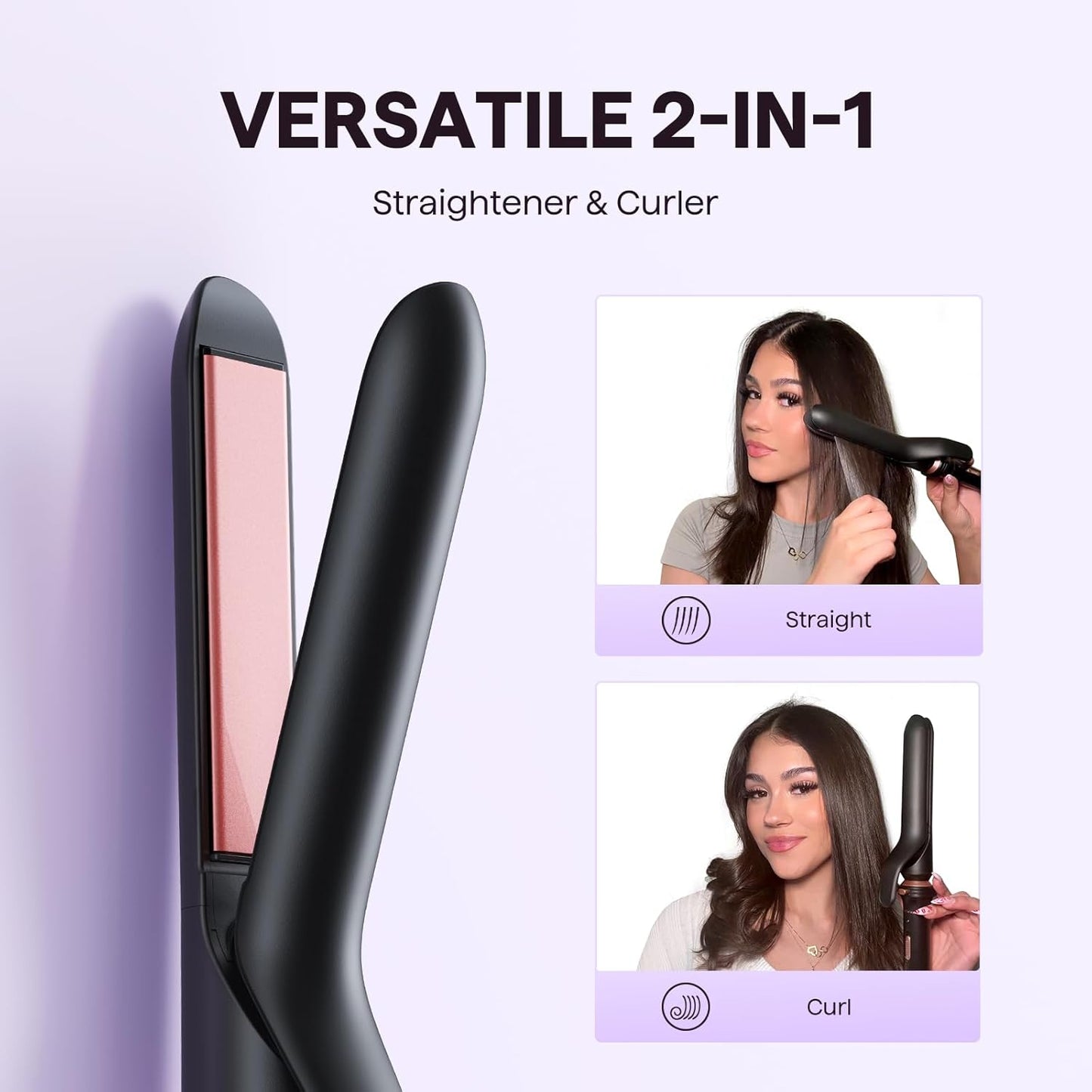 3 in 1 Curling Wand Set, Multi Curl, Curling Iron Set with Heated round Brush, Flat Iron Hair Straightener, 1 1/4 Inch Curling Iron, Dual Voltage Hair Curler